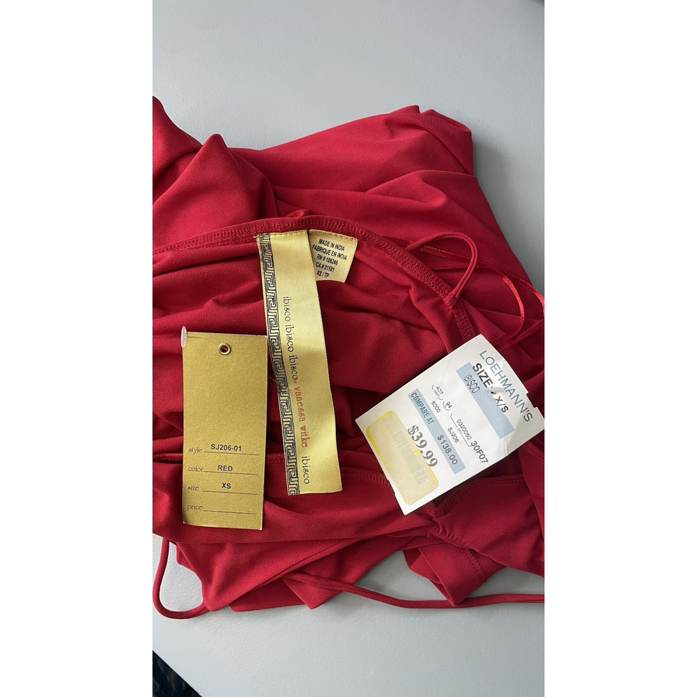 NWT Vintage Ibisco Y2K Prom Dress Maxi Gown 90s Glam Wedding V Neck Strap Red XS - Picture 7 of 8